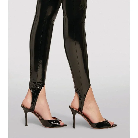 Wolford x Amina Muaddi Latex Stirrup Leggings Black Size 6 - Picture 5 of 9
